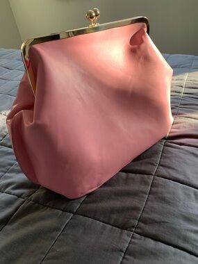 Pink Frame-Top Kisslock Shoulder Clutch Bag